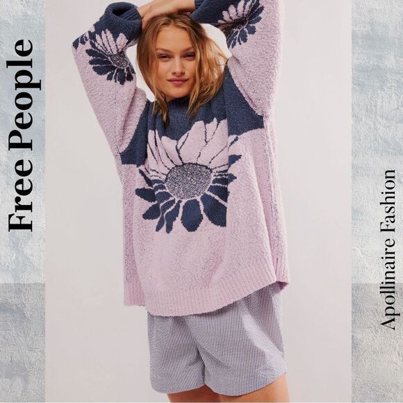 FREE PEOPLE IN BLOOM SWEATER IN BLUE LILAC COMBO SMALL NWT - Picture 1 of 7
